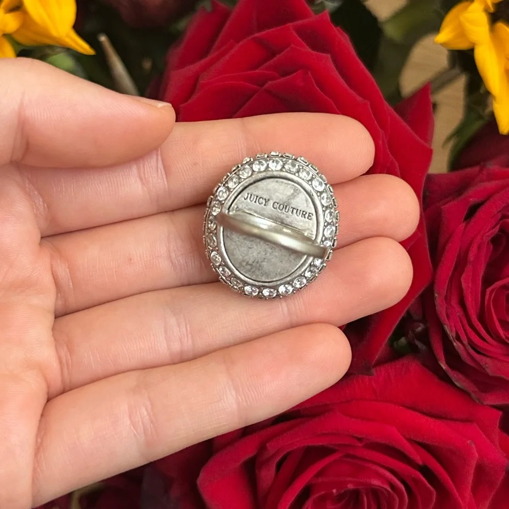 Vintage Juicy Couture Clear Oval Faceted Center Crystal Ring - Picture 3 of 7